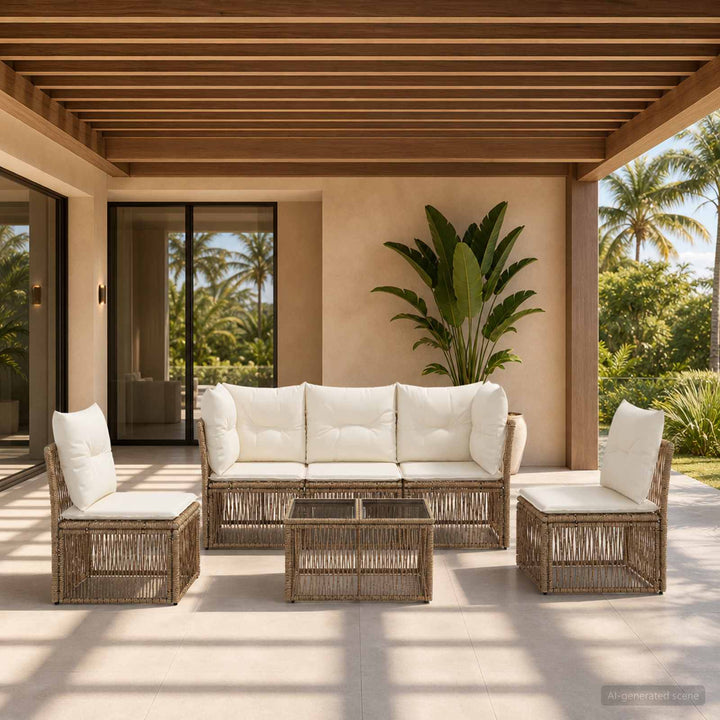 Havesofa Sæt 6 stk. Beige polyrattan