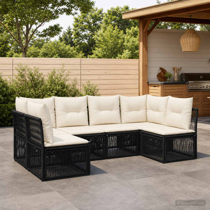 Havesofa Sæt 6 stk. Sort polyrattan