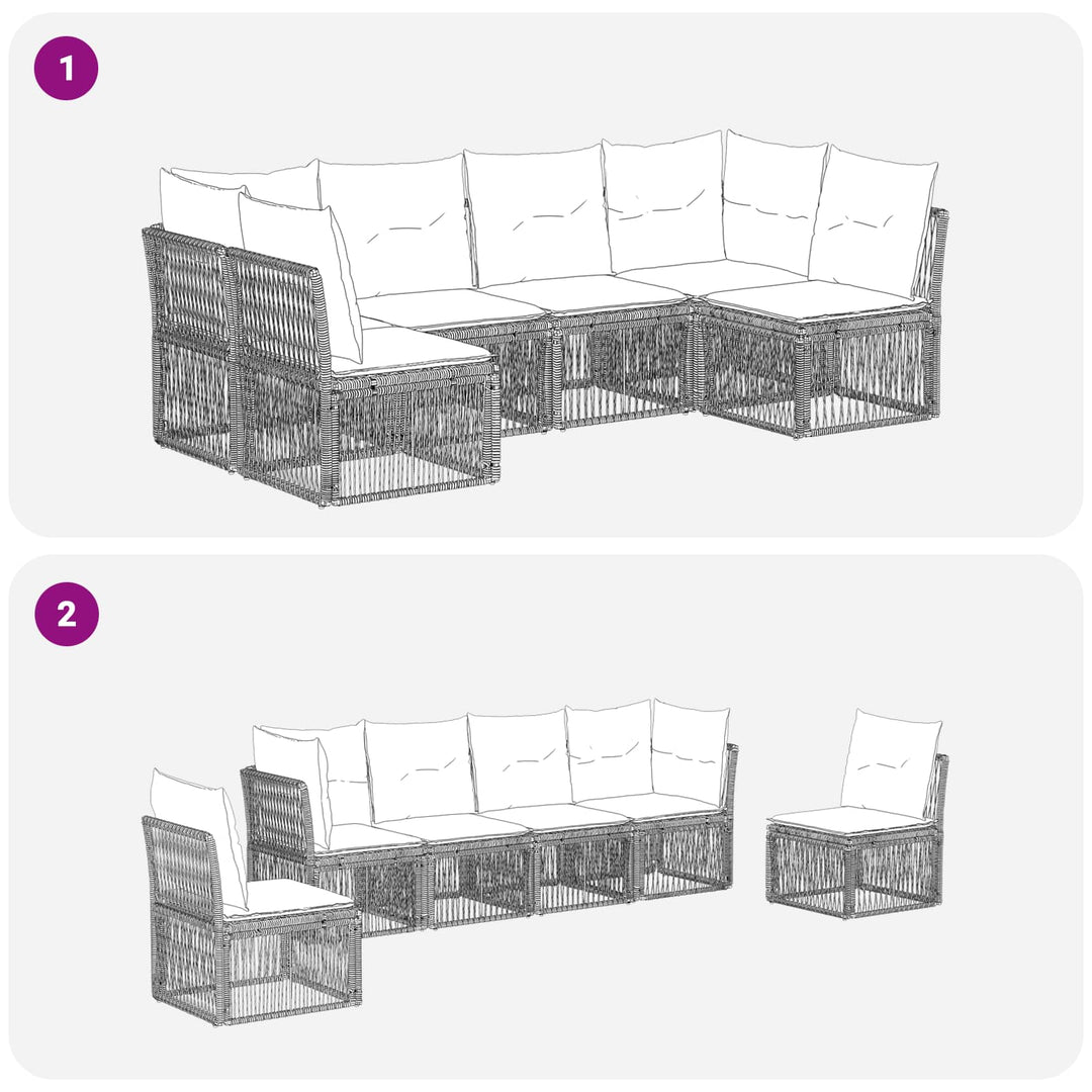 Havesofa Sæt 6 stk. Sort polyrattan