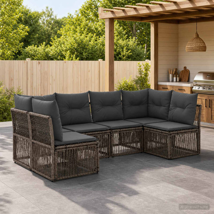 Havesofa Sæt 6 stk. Grå polyrattan