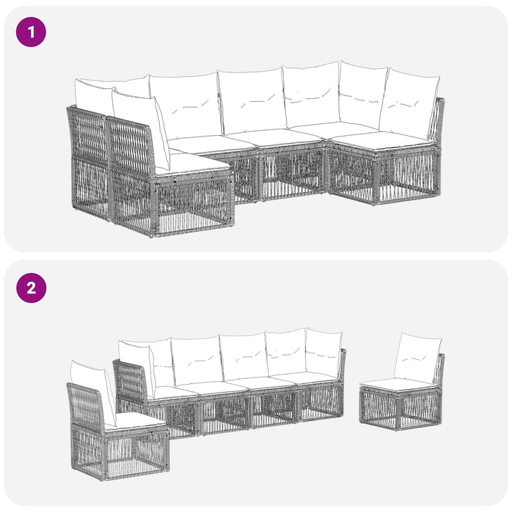 Havesofa Sæt 6 stk. Grå polyrattan
