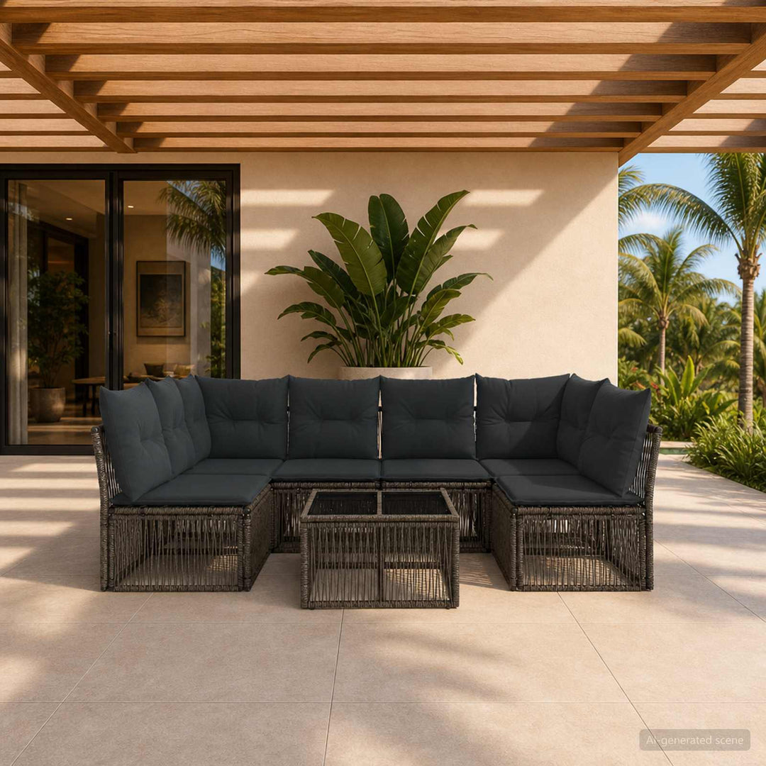 Havesofa Sæt 7 stk. Grå polyrattan