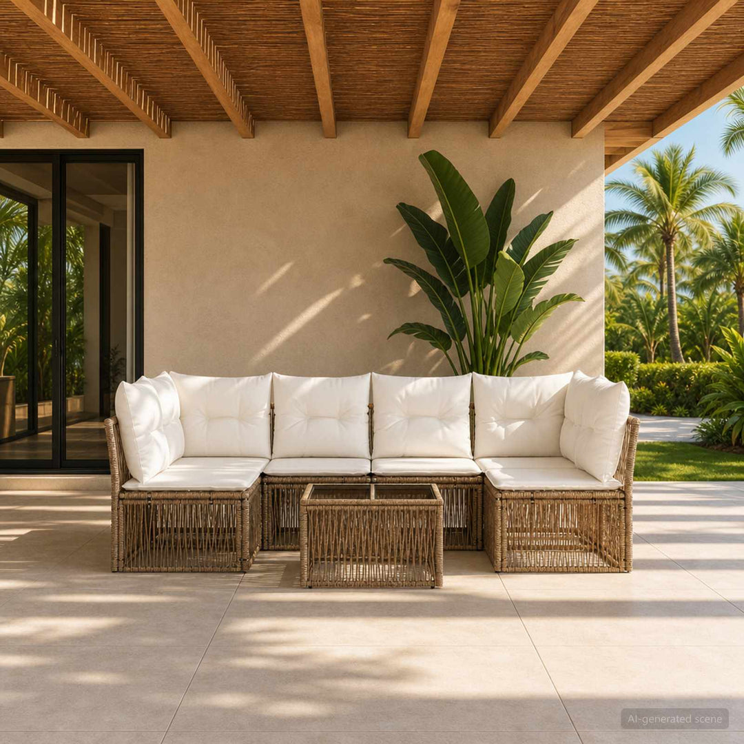Havesofa Sæt 7 stk. Beige polyrattan