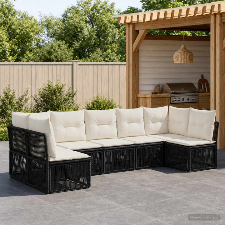 Havesofa Sæt 7 stk. Sort polyrattan