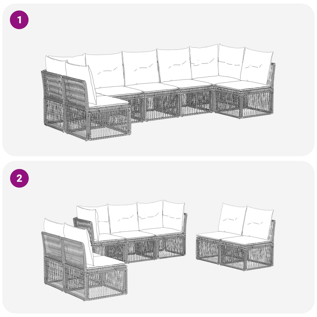 Havesofa Sæt 7 stk. Sort polyrattan