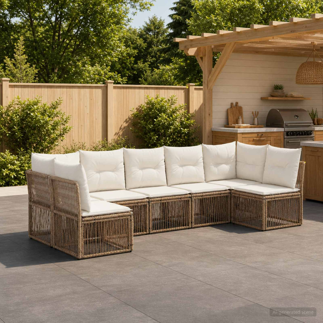 Havesofa Sæt 7 stk. Beige polyrattan