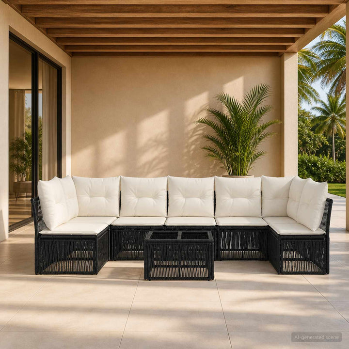 Havesofa Sæt 8 stk. Sort polyrattan