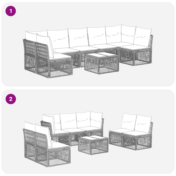 Havesofa Sæt 8 stk. Sort polyrattan