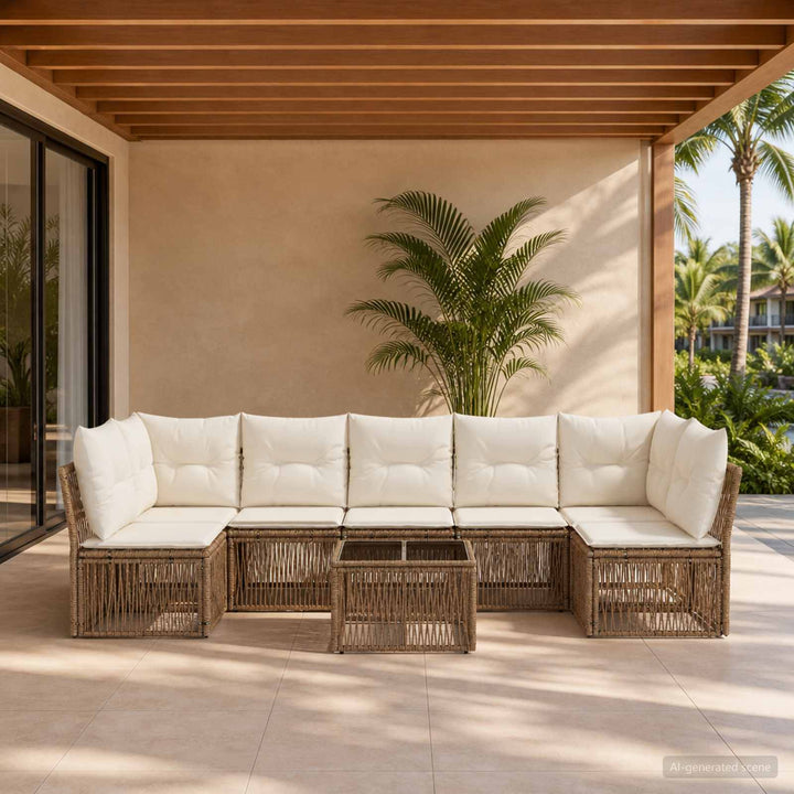 Havesofa Sæt 8 stk. Beige polyrattan