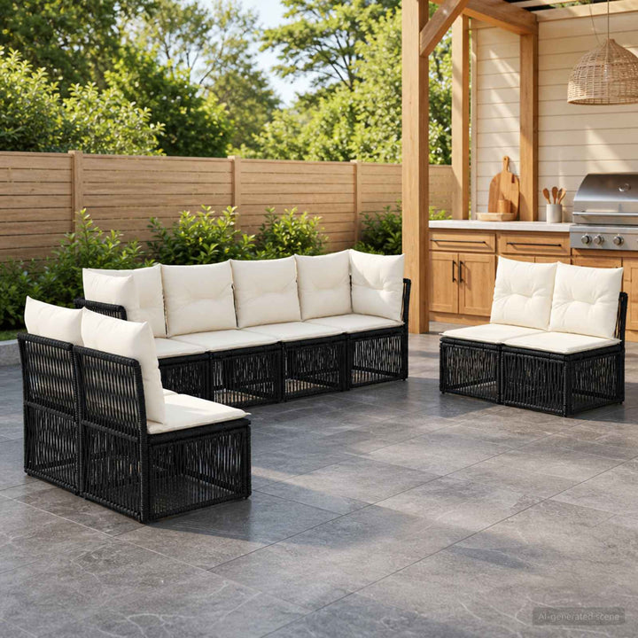 Havesofa Sæt 8 stk. Sort polyrattan
