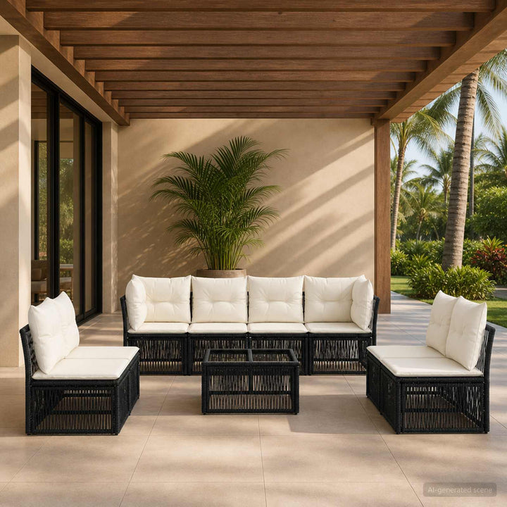 Havesofa Sæt 9 stk. Sort polyrattan