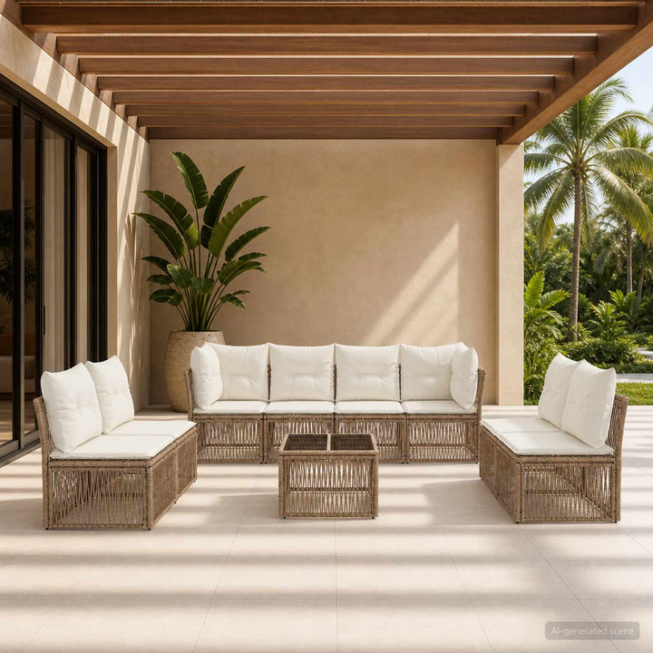 Havesofa Sæt 9 stk. Beige polyrattan