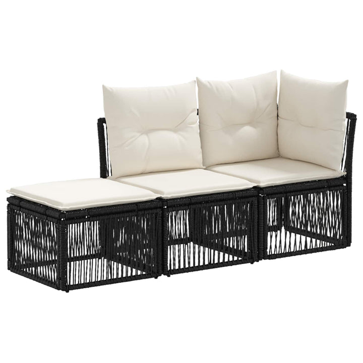 Havesofa Sæt 3 stk. 3-Antal sæder Sort polyrattan
