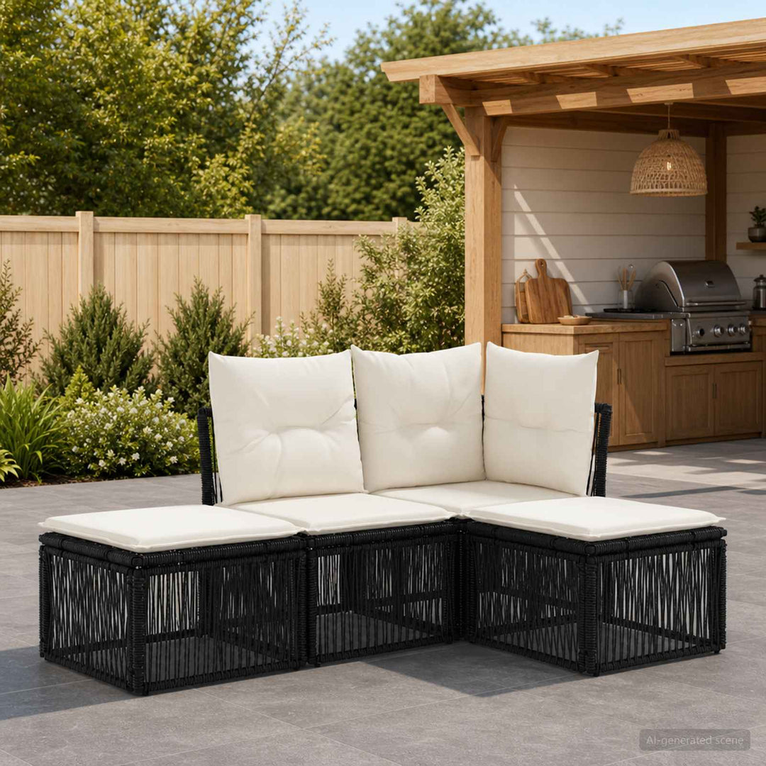 Havesofa Sæt 4 stk. Sort polyrattan