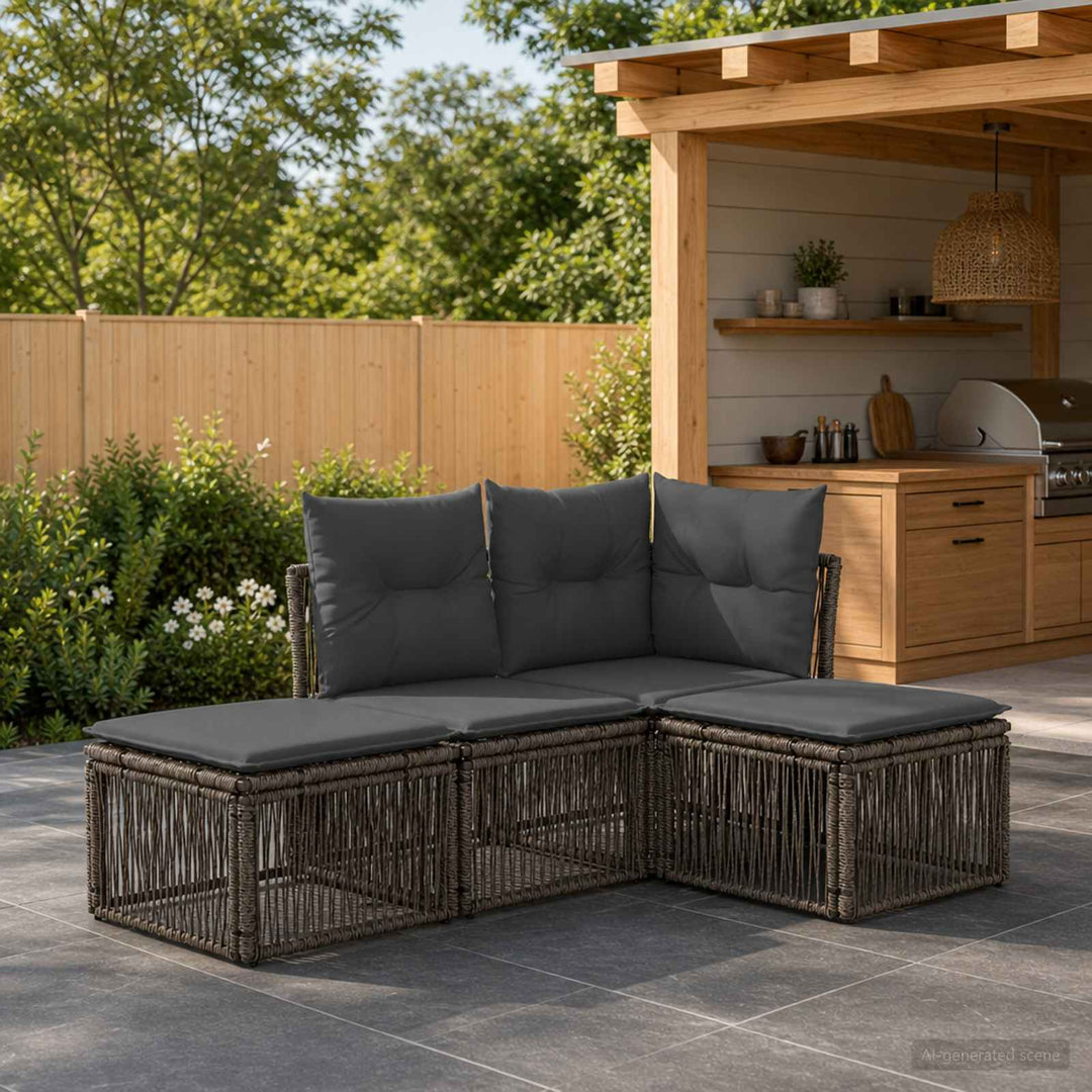 Havesofa Sæt 4 stk. Grå polyrattan