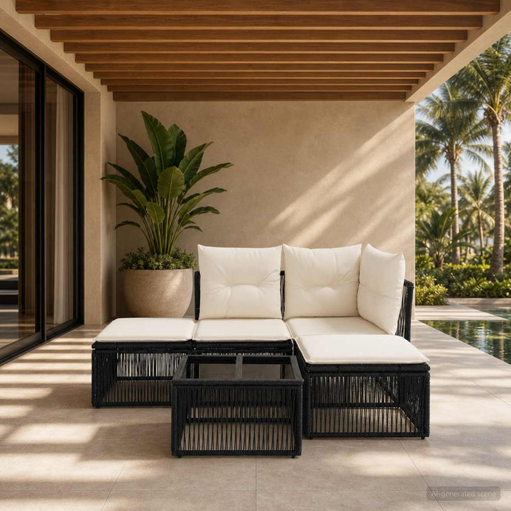 Havesofa Sæt 5 stk. Sort polyrattan