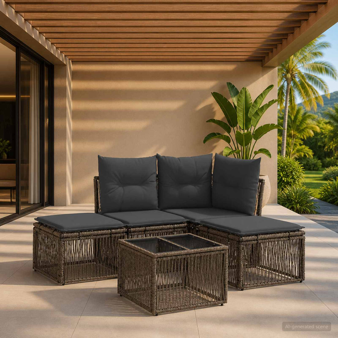 Havesofa Sæt 5 stk. Grå polyrattan