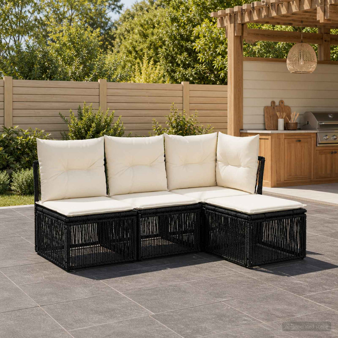 Havesofa Sæt 4 stk. Sort polyrattan