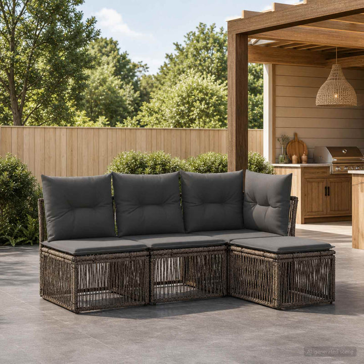 Havesofa Sæt 4 stk. Grå polyrattan