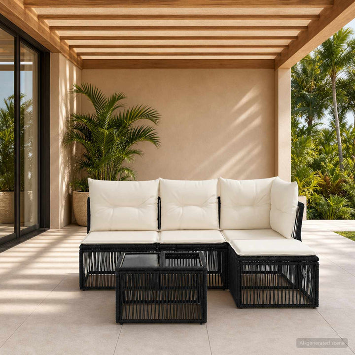 Havesofa Sæt 5 stk. Sort polyrattan