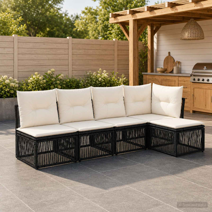 Havesofa Sæt 5 stk. Sort polyrattan