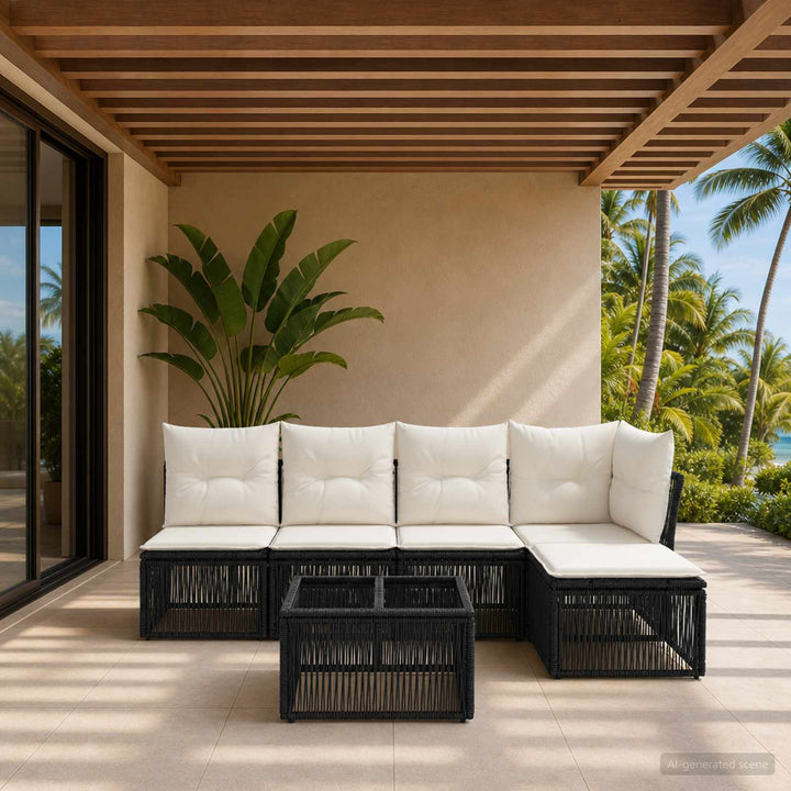 Havesofa Sæt 6 stk. Sort polyrattan
