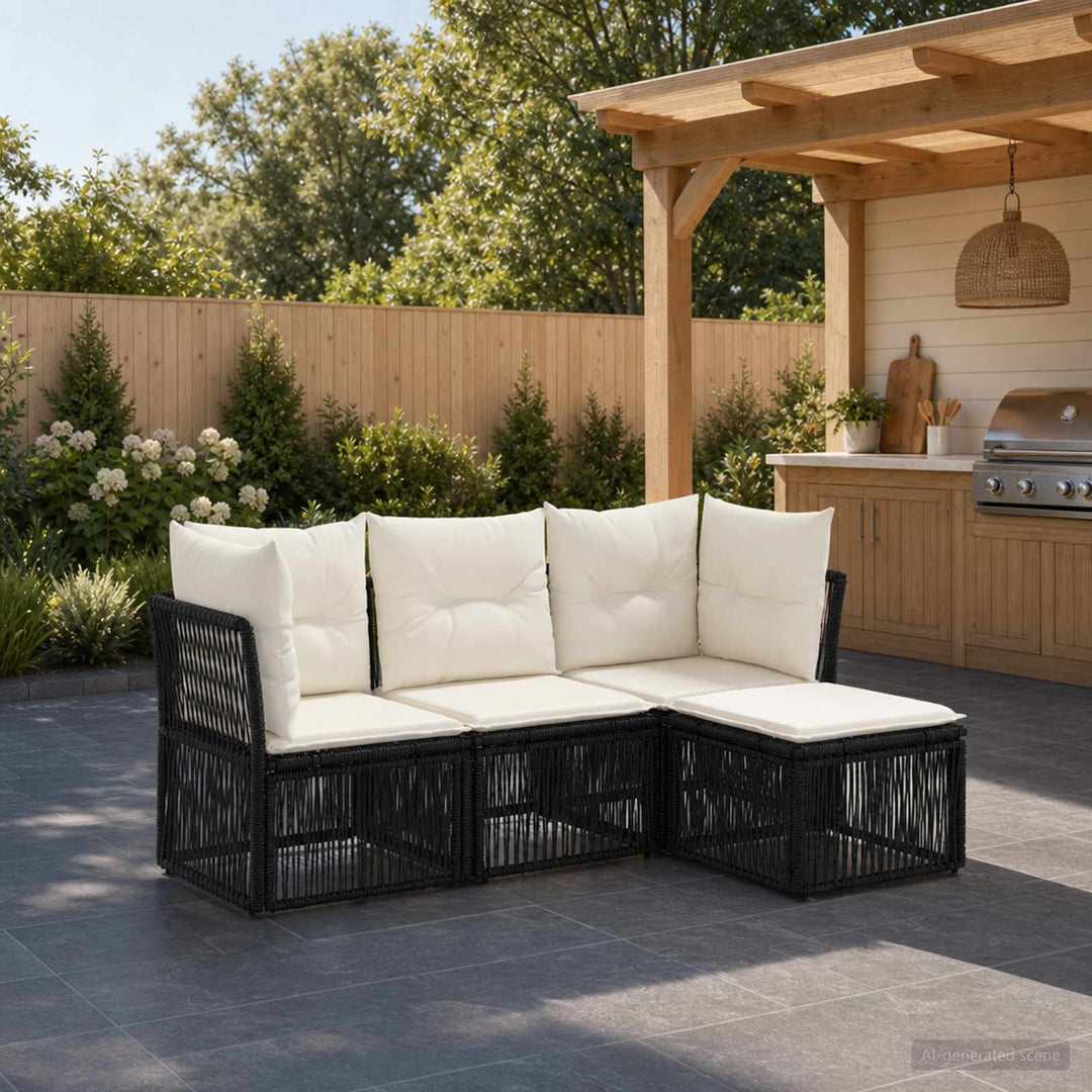 Havesofa Sæt 4 stk. Sort polyrattan