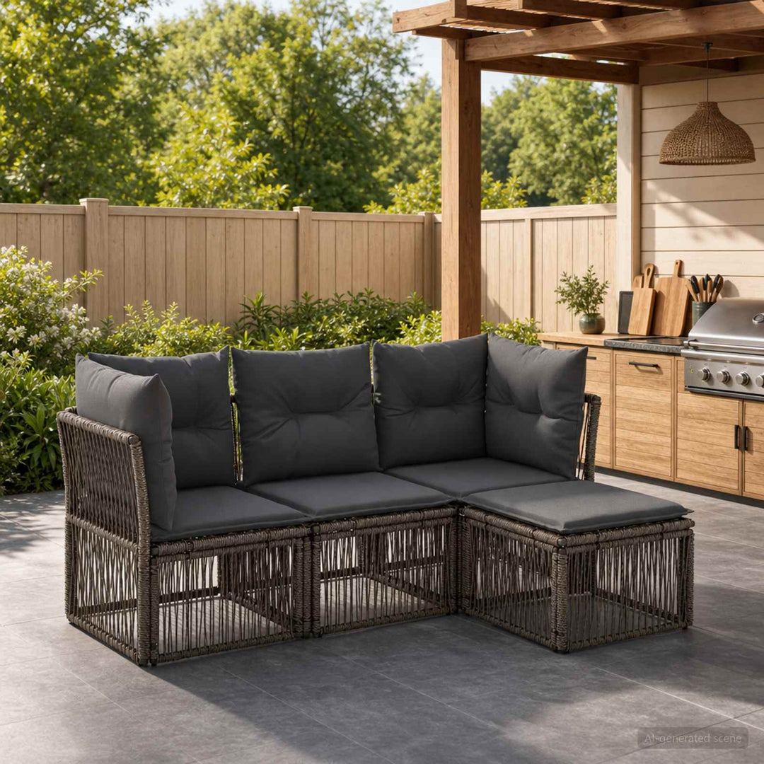 Havesofa Sæt 4 stk. Grå polyrattan