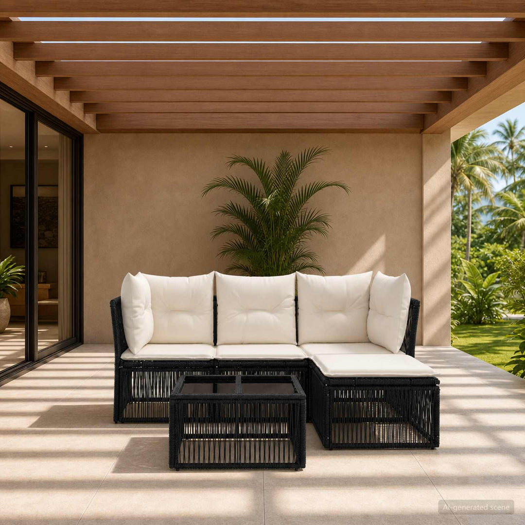 Havesofa Sæt 5 stk. Sort polyrattan