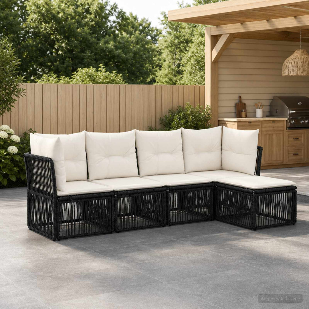 Havesofa Sæt 5 stk. Sort polyrattan