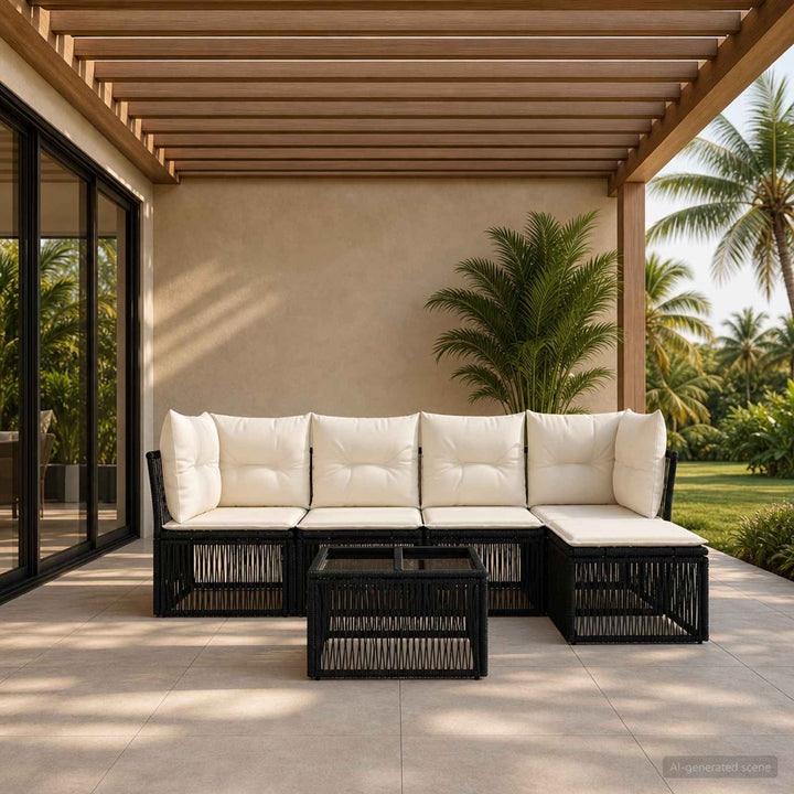 Havesofa Sæt 6 stk. Sort polyrattan