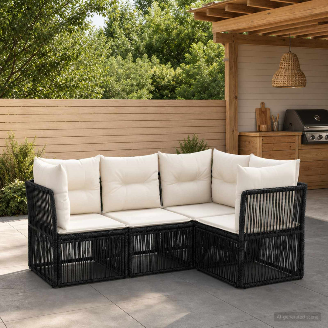 Havesofa Sæt 4 stk. Sort polyrattan