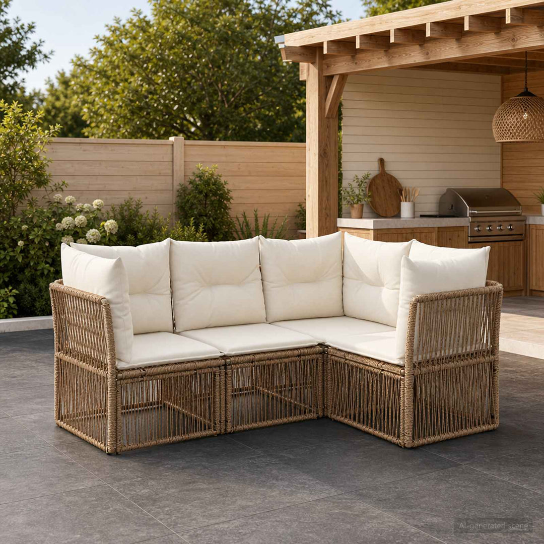 Havesofa Sæt 4 stk. Beige polyrattan