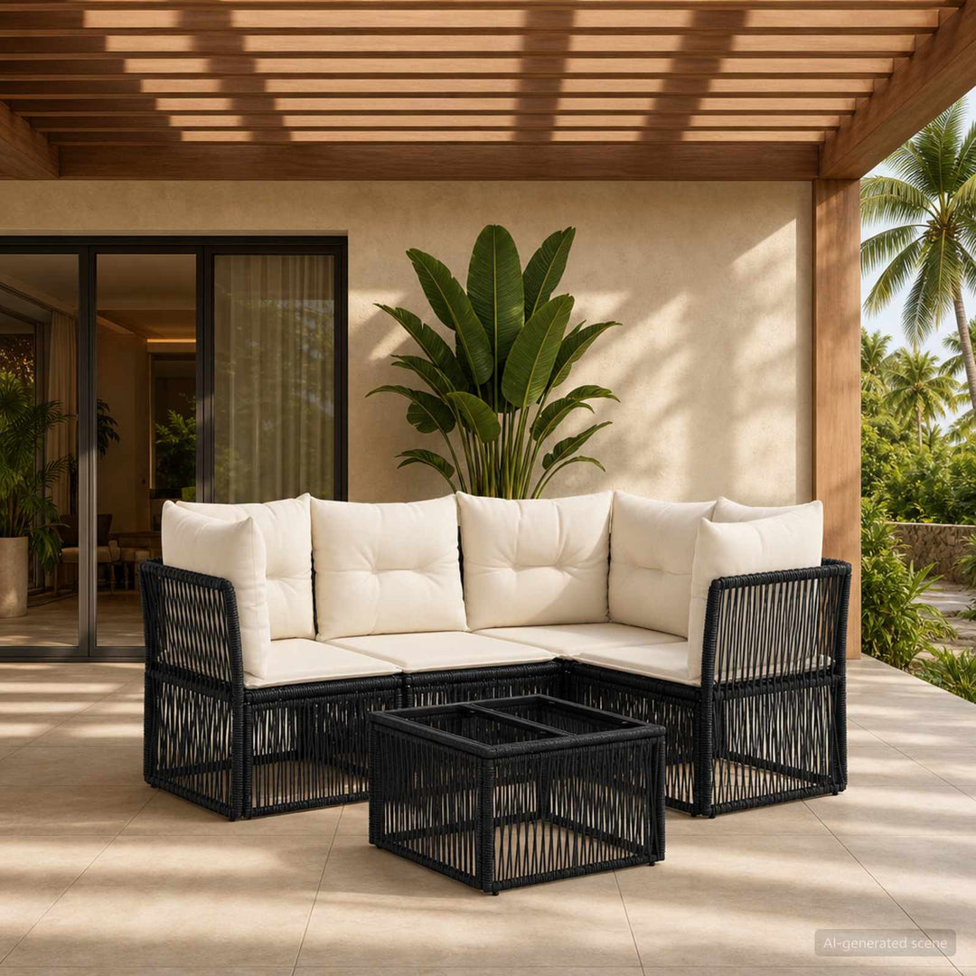 Havesofa Sæt 5 stk. Sort polyrattan