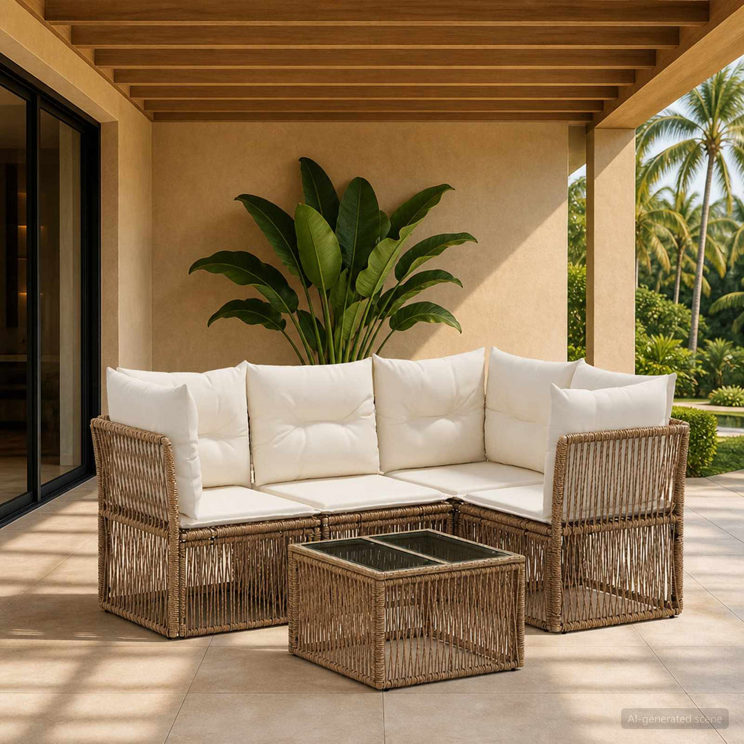 Havesofa Sæt 5 stk. Beige polyrattan