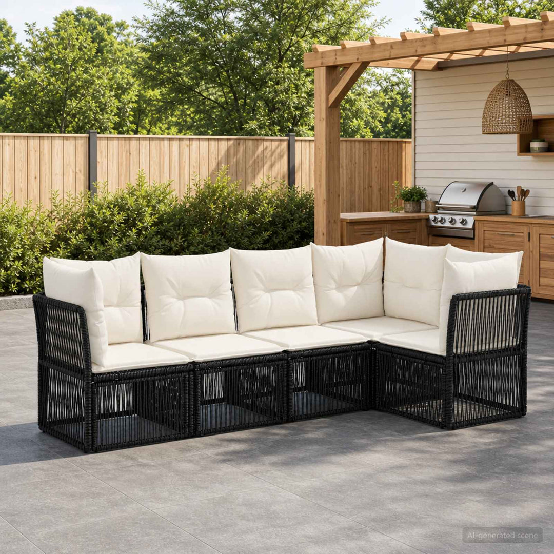 Havesofa Sæt 5 stk. Sort polyrattan
