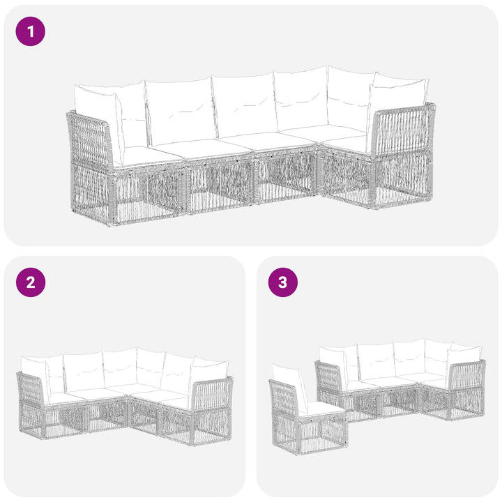 Havesofa Sæt 5 stk. Sort polyrattan