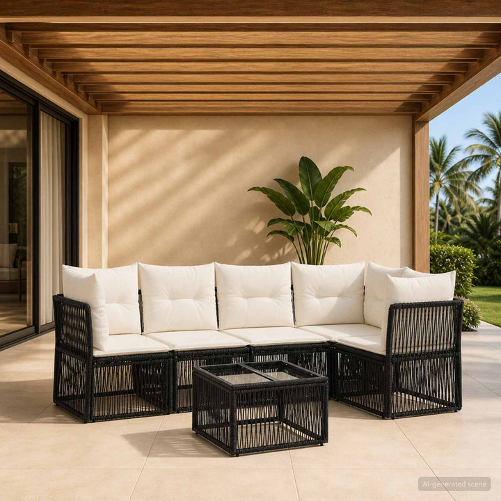 Havesofa Sæt 6 stk. Sort polyrattan