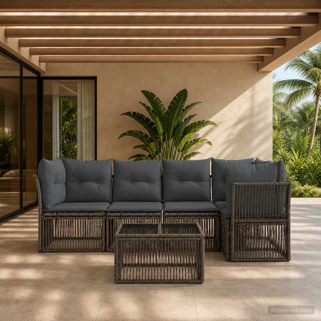 Havesofa Sæt 6 stk. Grå polyrattan