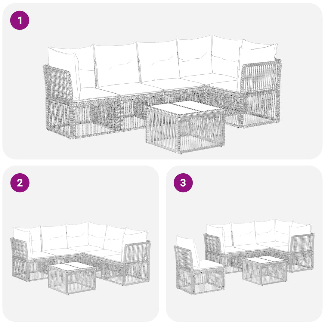 Havesofa Sæt 6 stk. Grå polyrattan