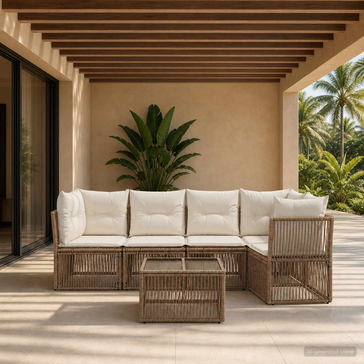 Havesofa Sæt 6 stk. Beige polyrattan