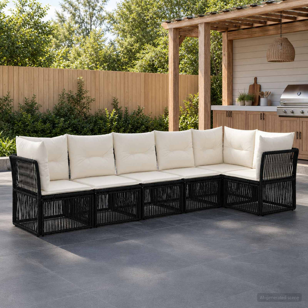Havesofa Sæt 6 stk. Sort polyrattan