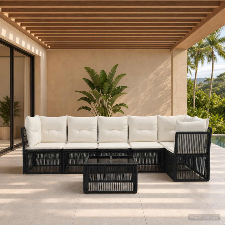 Havesofa Sæt 7 stk. Sort polyrattan