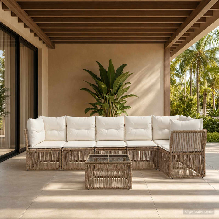 Havesofa Sæt 7 stk. Beige polyrattan