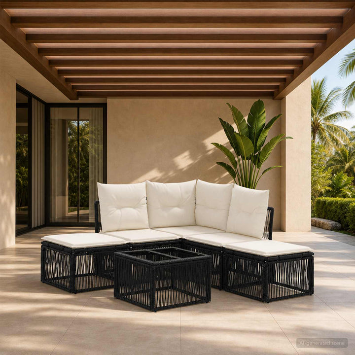 Havesofa Sæt 6 stk. Sort polyrattan