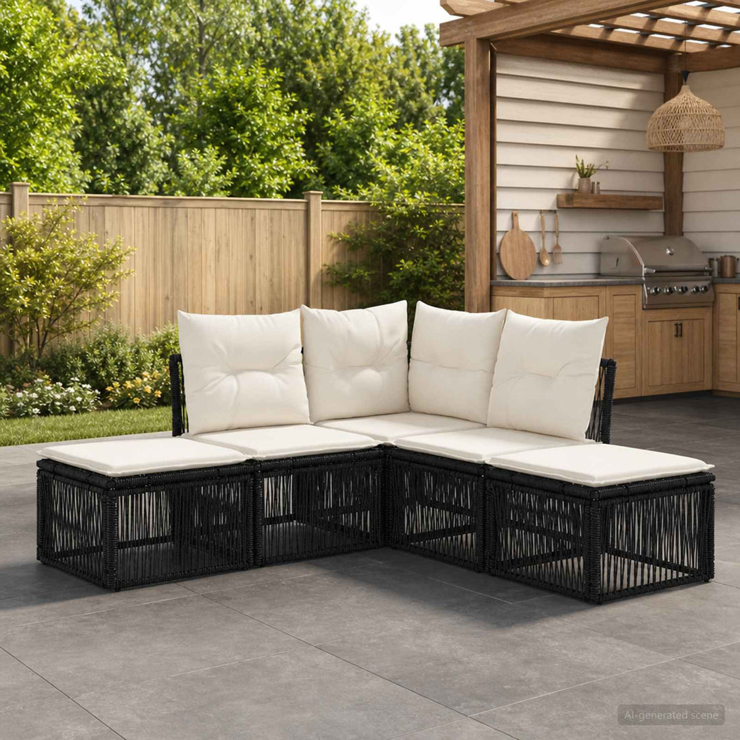 Havesofa Sæt 5 stk. Sort polyrattan