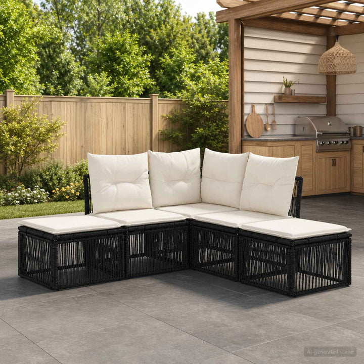 Havesofa Sæt 5 stk. Sort polyrattan