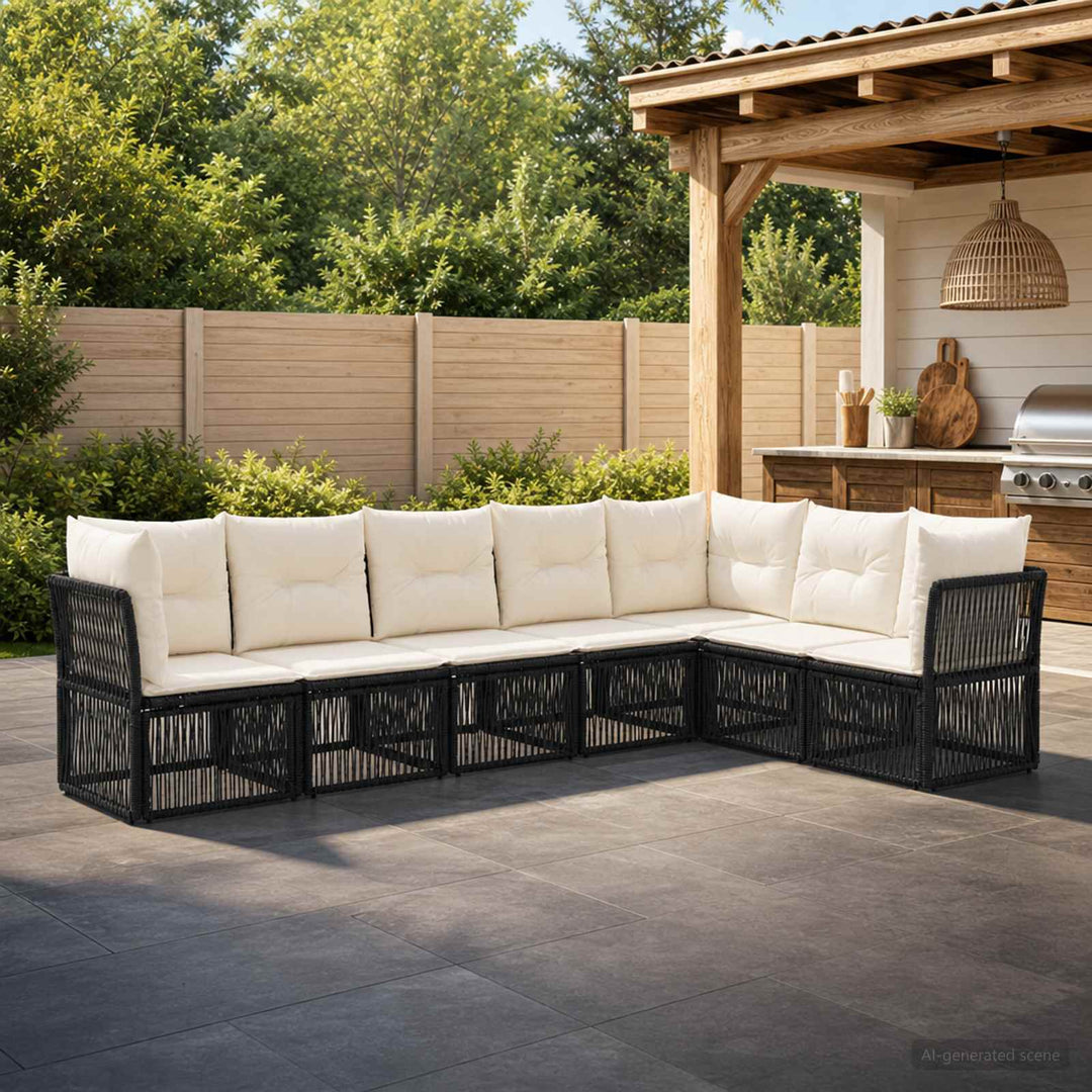 Havesofa Sæt 7 stk. Sort polyrattan