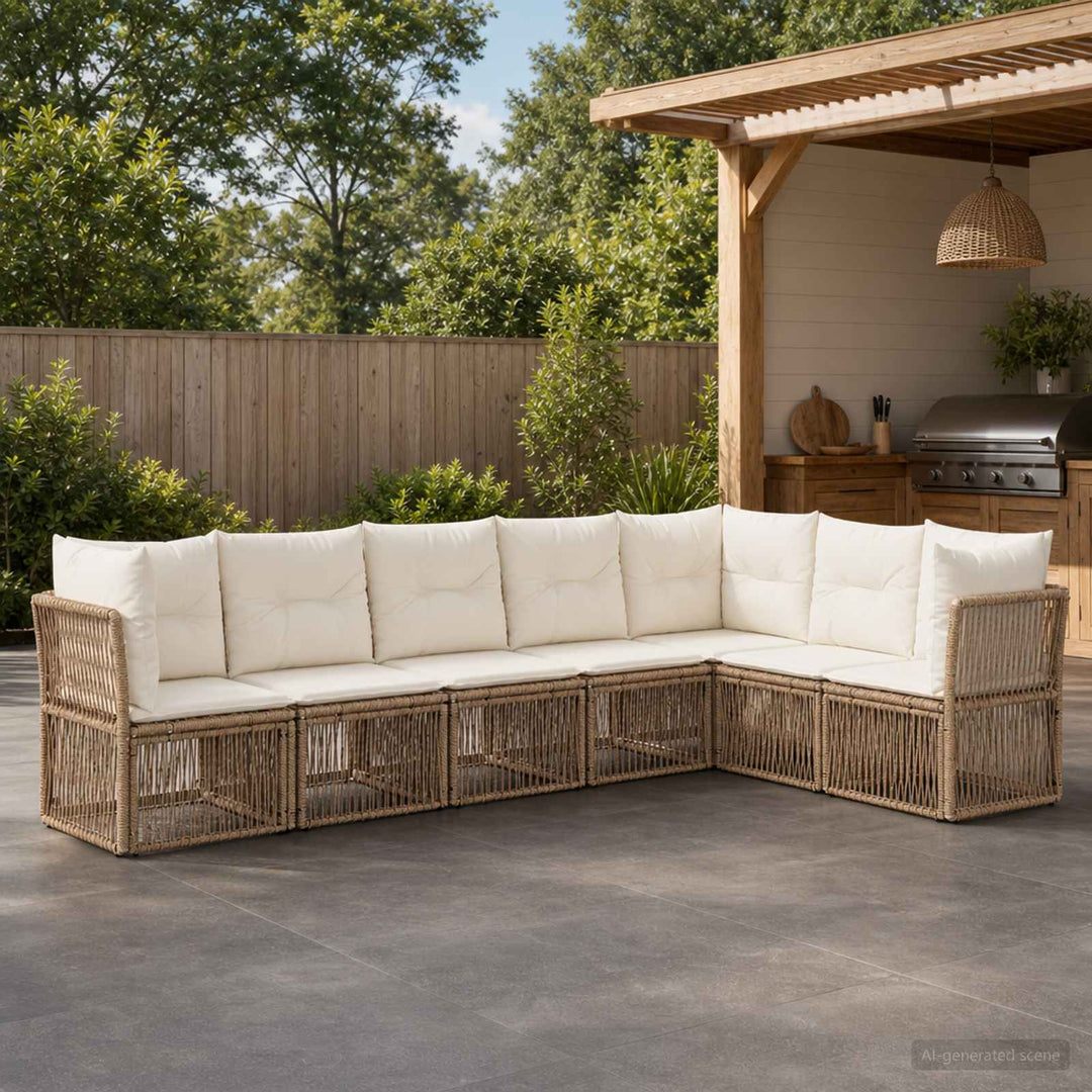 Havesofa Sæt 7 stk. Beige polyrattan