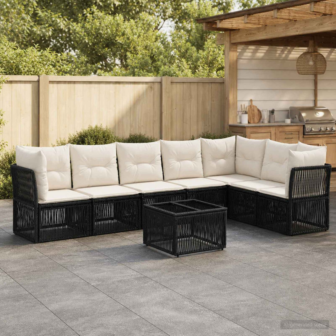 Havesofa Sæt 8 stk. Sort polyrattan